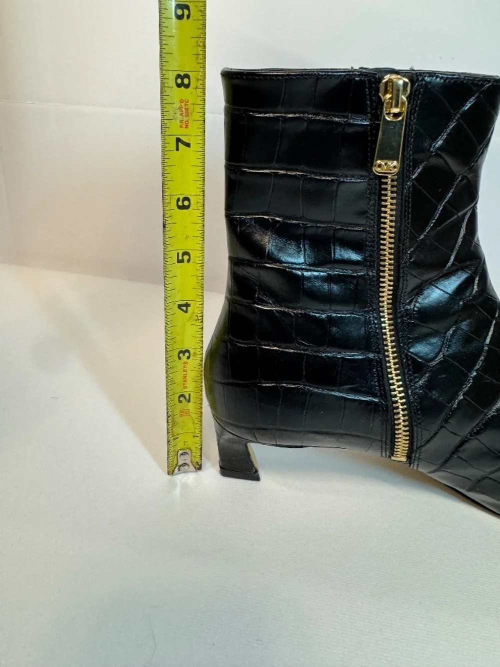 MICHAEL Michael Kors Black Croc Leather Square Toe Boots 7.5